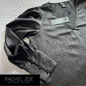 NWT Rachel Zoe Black Puffy Sleeve Jacquard Blouse Size Medium
